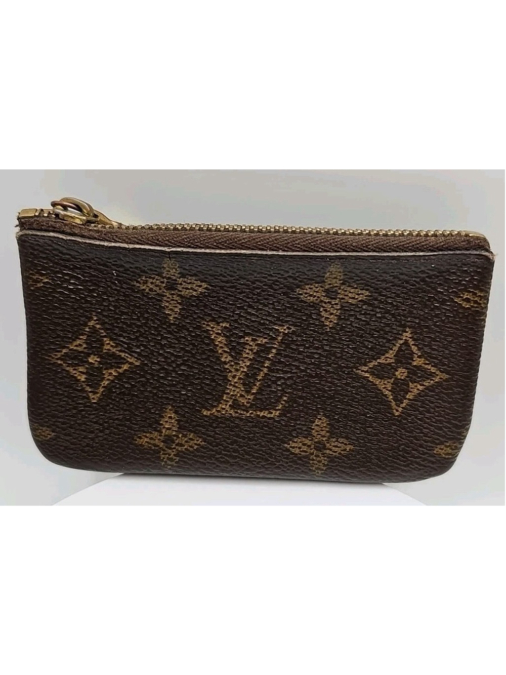 Louis Vuitton Pochette Cles Monogram Coin Case Key Pouch Brown Vintage 4.5" 2.5"